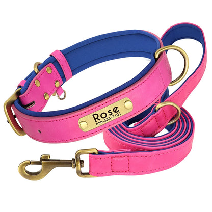 Customized Leather Dog Collar Leash Set Soft Padded Leather Collar For Small Medium Large Dogs With Free Engraved Nameplate Beauty World Shop