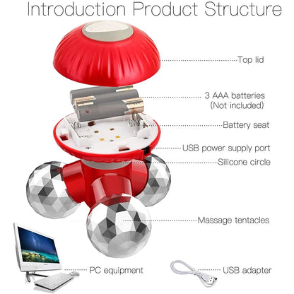 New 4 in1 Handheld Vibrating Massager with 3 Kneading Massage Heads for Self Massage Relaxation or Muscle Tension Mini Massager Beauty World Shop