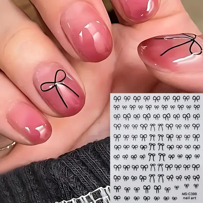 1/2pcs Black White Pink Mini Bowknot Design Nail Art Sticker Self Adhesive Lace Ribbons Bow Butterfly Decals Nail Art Decoration Beauty World Shop
