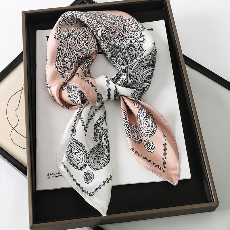 60Colors Luxury Scarf Women 70*70Cm Silk Feel Square Hair Wrapping Foulard Satin Shawl Big Size Head Bandana Hijab Handkerchief Beauty World Shop