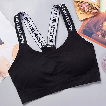 Sports underwear Women Yoga Fitness Seamless Crop Top Wide Letter Straps Comfortable Workout Activewear Beauty World Shop