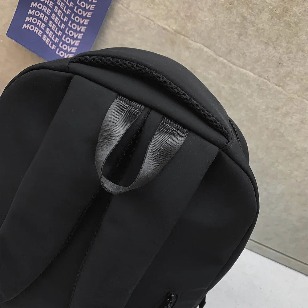 Large Capacity Solid Color Student Backpack Junior and High School Simple Black Travel Backpack Beauty World Shop