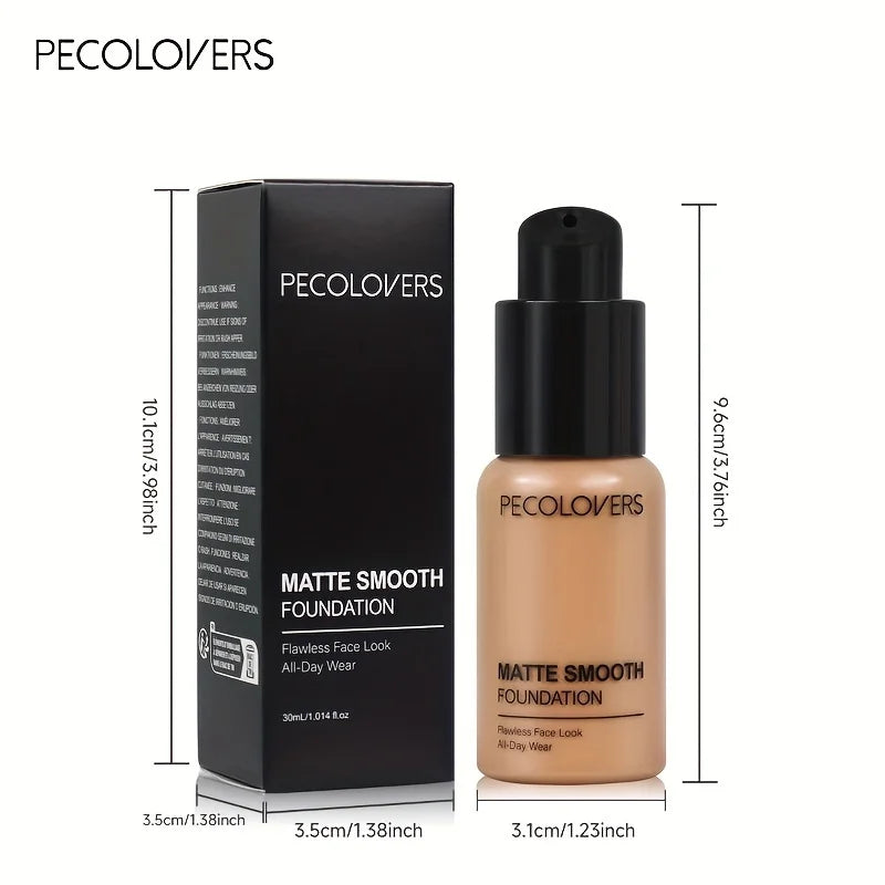 PECOLOVERS Matte Finish Liquid Foundation - Oil-Control, Waterproof, Full Coverage Concealer for All Skin Tones Beauty World Shop