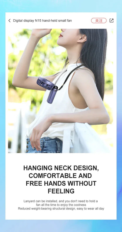 Handheld Mini Fan Foldable Portable Neck Hanging Fans 5 Speed USB Rechargeable Fan with Phone Stand and Display Screen 1800mAh Beauty World Shop