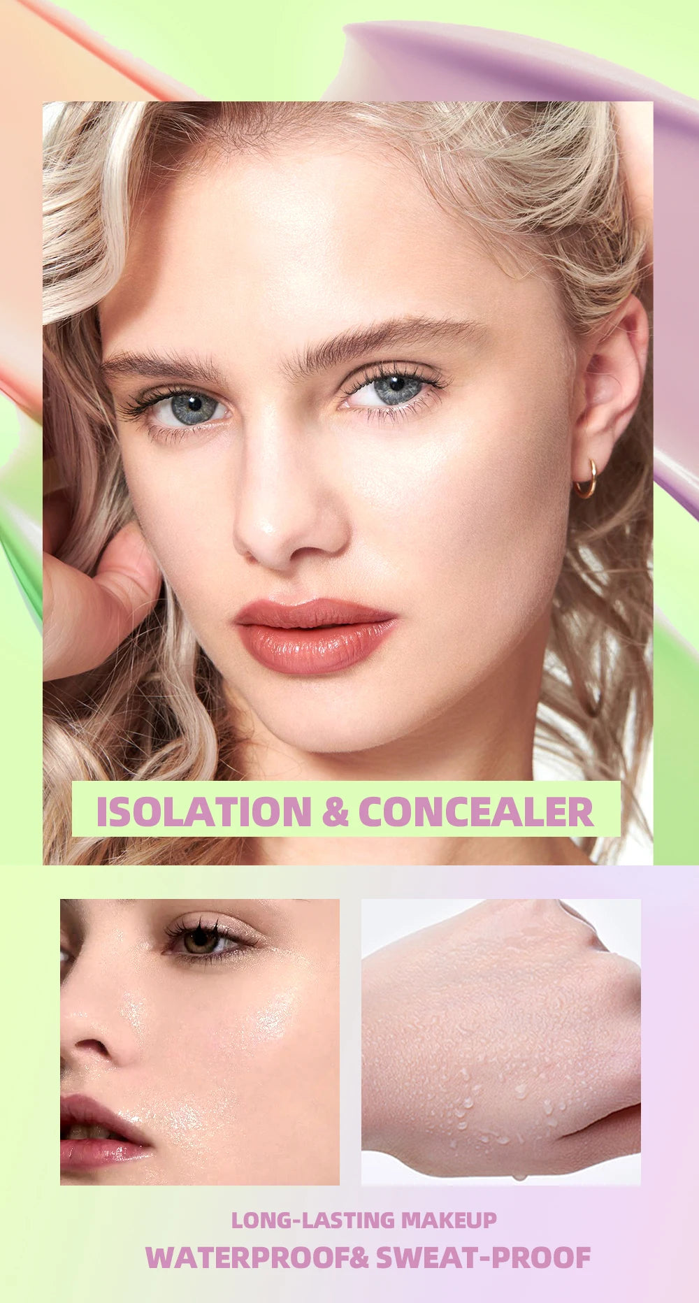 Qibest Three Color Press Release Cream Concealer Isolate Makeup Facial Base Brightening Cream Liquid Concealer Face Primer