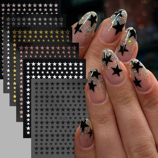 3D Black Pink Stars Stickers for Nails Golden Silvery Stars Adhesive Nail Decals Autumn Winter Festival DIY Nail Art Accessories Beauty World Shop