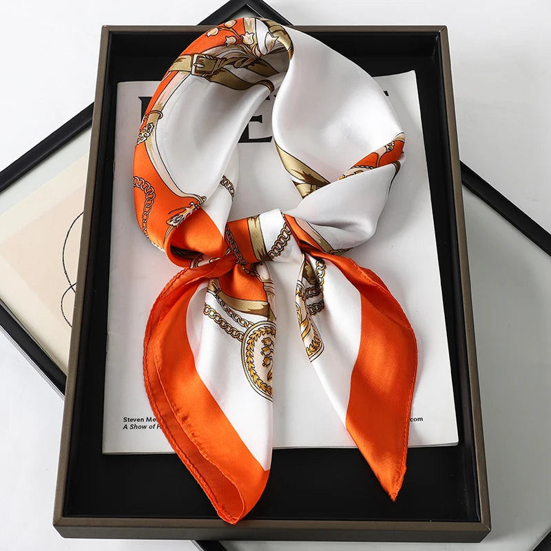 60Colors Luxury Scarf Women 70*70Cm Silk Feel Square Hair Wrapping Foulard Satin Shawl Big Size Head Bandana Hijab Handkerchief Beauty World Shop