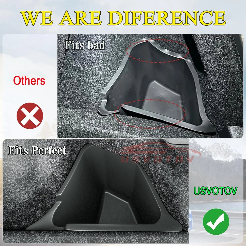 USVOTOV Trunk Organizer for Tesla Model Y Juniper Launch Refresh 2025 Rear Trunk Storage Bins Side Box Organiser TPE Accessories Beauty World Shop