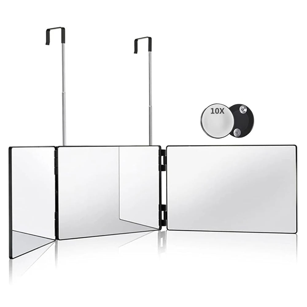 S Travel Portable 360 Trifold Vanity Makeup Mirror with Height Adjustable Telescoping Hook for Hair Self Cutting Fordable Mirror Beauty World Shop