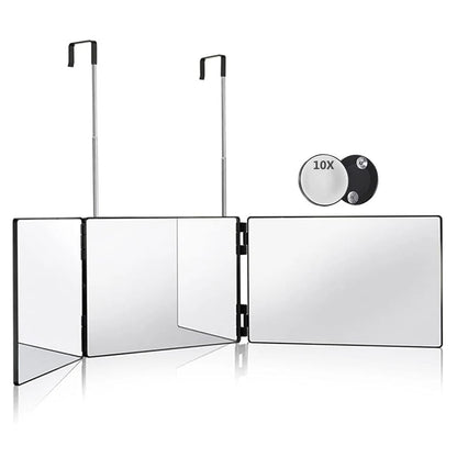 S Travel Portable 360 Trifold Vanity Makeup Mirror with Height Adjustable Telescoping Hook for Hair Self Cutting Fordable Mirror Beauty World Shop