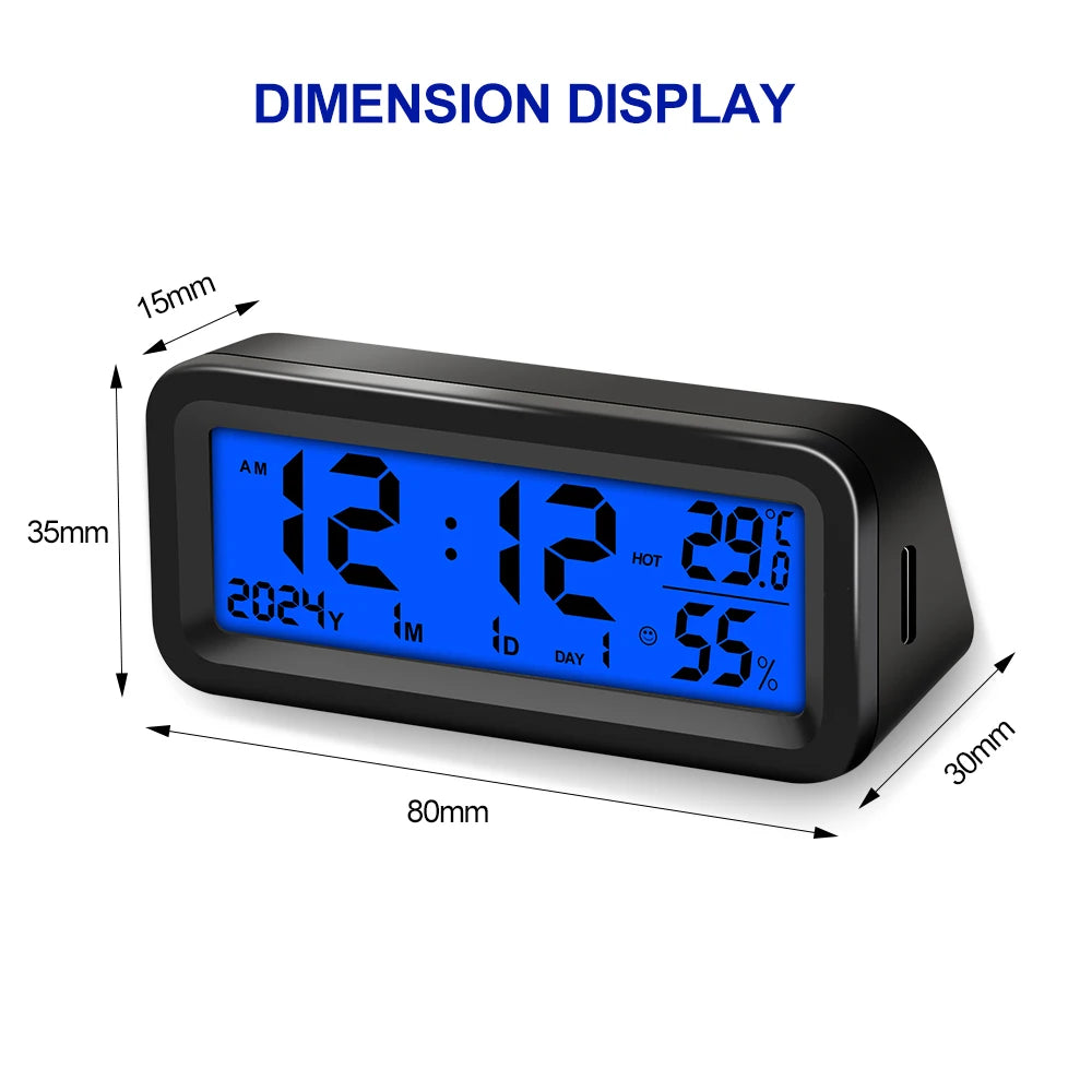 LCD Digital Car Clock Solar Power Temperature Humidity Gauge Backlight Automobiles Dashboard Clock Car Internal Accessories Beauty World Shop