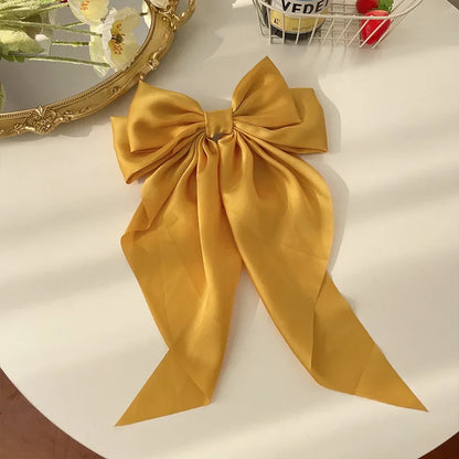 Korean Accessories Hair Clips for Women Girls Big Bowknot Solid Satin Long Ribbon Bows Spring Clamp Barette Cheveux Femme 2023 Beauty World Shop