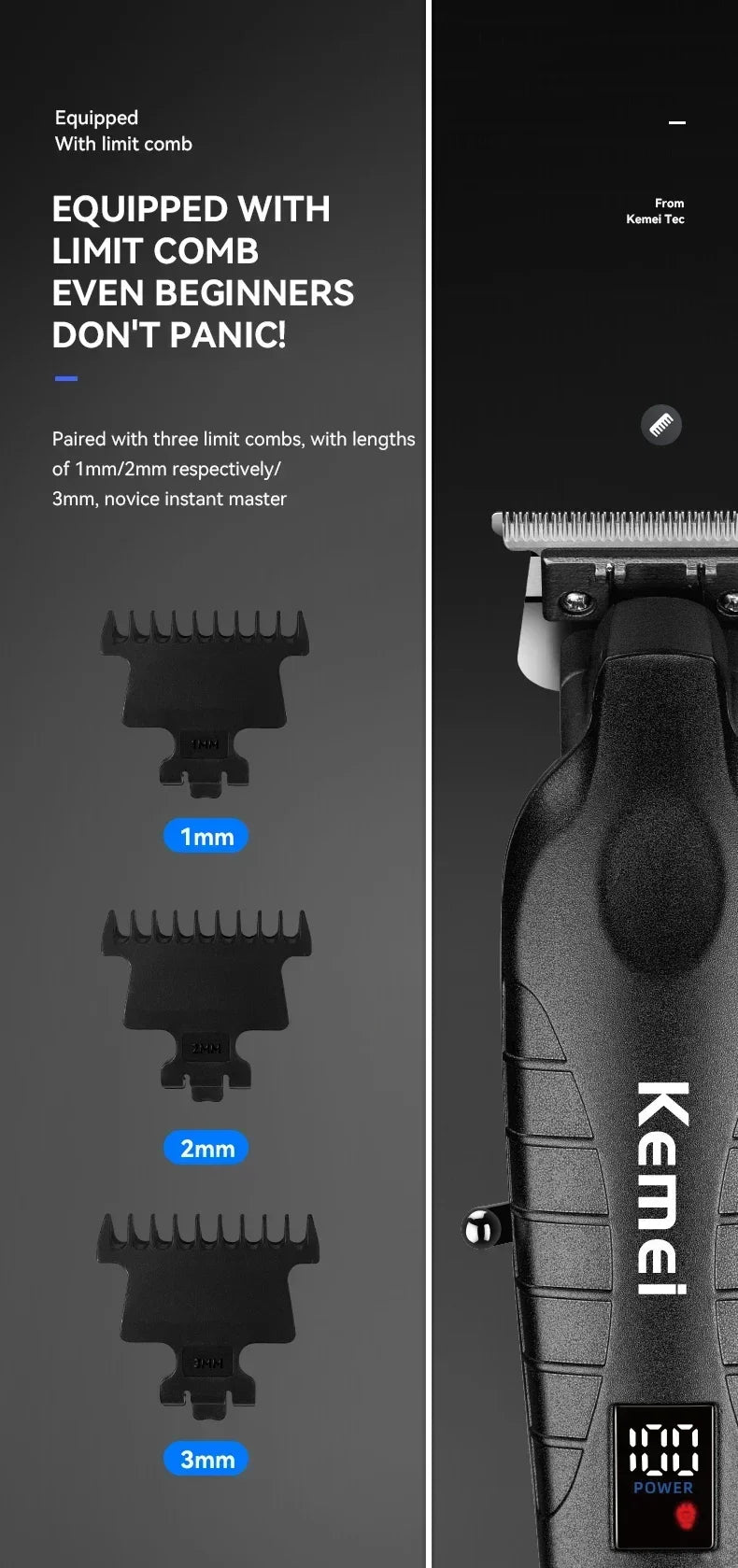 Kemei KM-2293 Hair Cutting Machine Professional Rechargeable Barber Hair Clippers Electric Hair Trimmers Cordless for Men Kemei Beauty Trend Shop