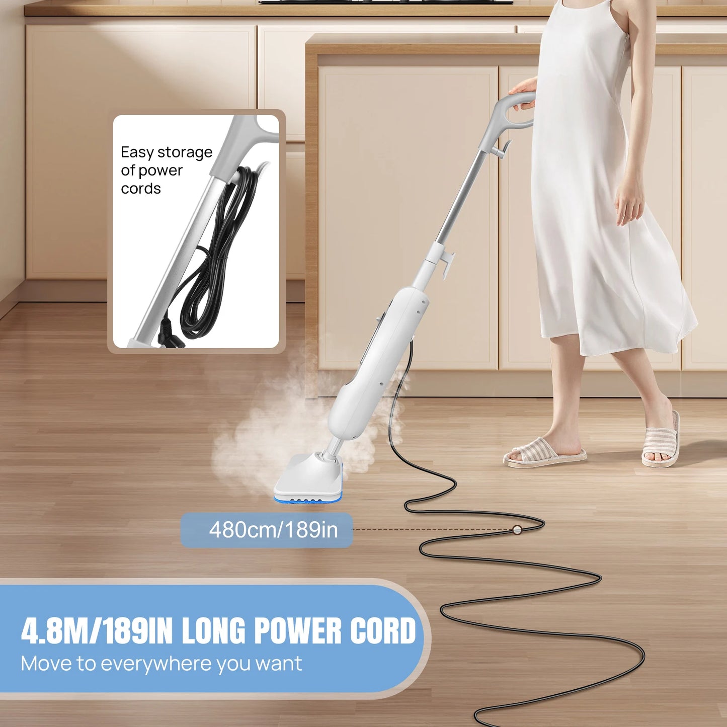 DayPlus Steam Mop & Detachable Steam Cleaner, 1500W Powerful Floor Steamer for Carpet Laminate Hardwood,2 Washable Pads, 400ml