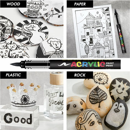 8pcs Black and White Acrylic Paint Markers Set, Large Ink Capacity, Acrylic Markers for Illustration Sketching, Wood, Glass, Fab Beauty World Shop