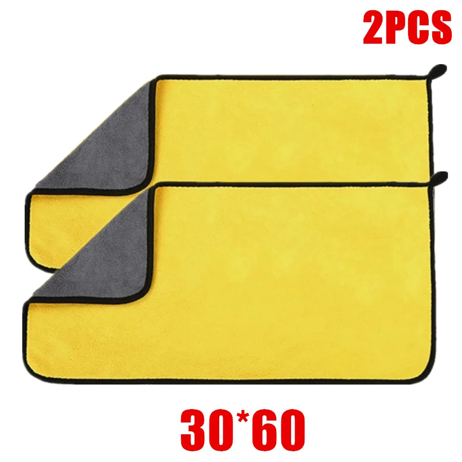 1/2/6pcs Microfiber Cleaning Towel Thicken Soft Drying Cloth Car Body Washing Towels Double Layer Clean Rags Car Accessories Beauty World Shop