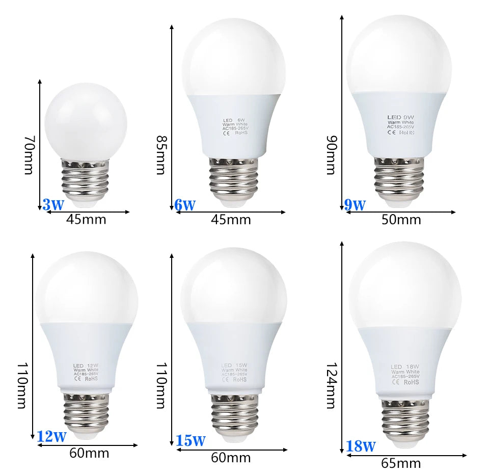4pcs/lot E27 LED Bulb Lamps AC 220V SMD2835 3W 6W 9W 12W 15W 18W Lampada Led Light Bulbs Living Room Home Indoor LED Bombilla Beauty World Shop