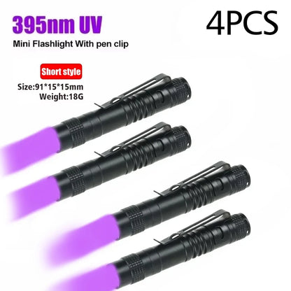 UV Flashlight 395nm Ultraviolet Torch With Pen Clip Portable AAA Batteries Used Violet Light Pet Urine Scorpion Detector UV Lamp Beauty World Shop
