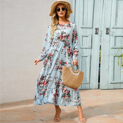 2023 Sping Summer Bohemian Women Maxi Dress Casual Long Sleeve High Waist Beach Woman Chiffon Dresses Floral Vestidoes Mujer New Beauty World Shop