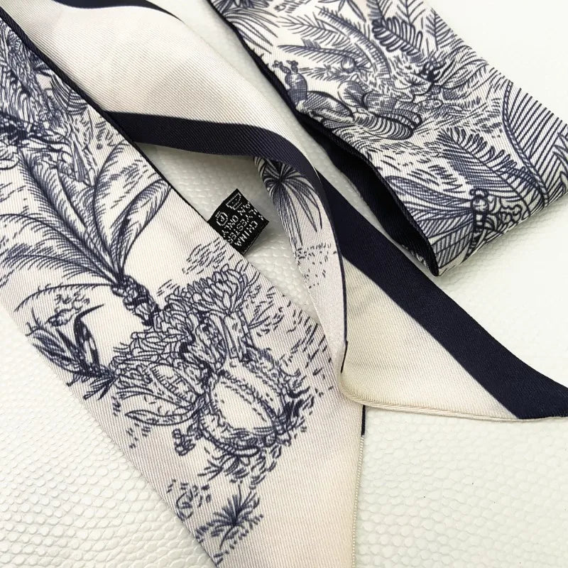 120*5cm Plant Jungle Printed Scarf for Women's Spring Summer New Model Emulated Silk Streamer Fashionable Retro Hairband Streame Beauty World Shop