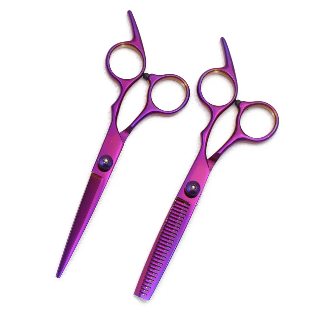 Hairdressing Scissors Japan Stainless Hair Scissors Purple Hair Cutting Scissors Barber Shop Thinning Shears Set Comb C1001 Beauty World Shop