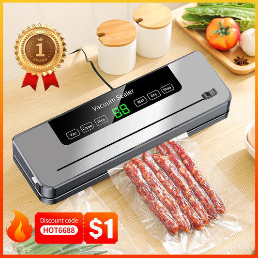 Electric Vacuum Sealer Food Storage Seal Touch Button Dry/Wet Built-in Cutter Kitchen Food Sealing Vacuum Packaging Machine Beauty World Shop
