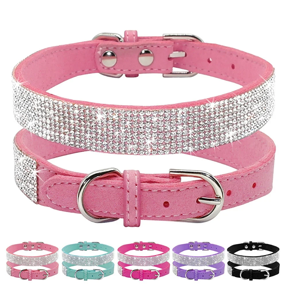 Dog Collar Crystal Glitter Rhinestone Pet Collars Zinc Alloy Buckle Collar For Small Medium Dogs Cats Chihuahua Pug Dog Collar Beauty World Shop