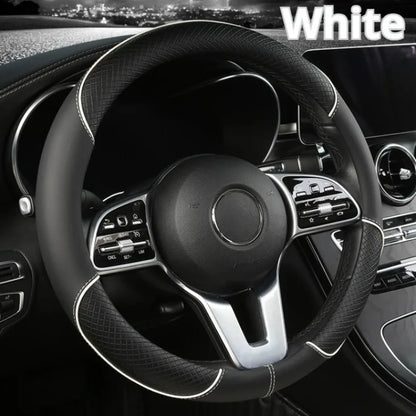 All Seasons Leather Diamond Steering Wheel Cover Universal Fit for 14 .5-15 Inch Durable Leather Cover Anti-Slip Veins Design Beauty World Shop