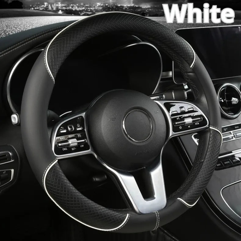 All Seasons Leather Diamond Steering Wheel Cover Universal Fit for 14 .5-15 Inch Durable Leather Cover Anti-Slip Veins Design Beauty World Shop