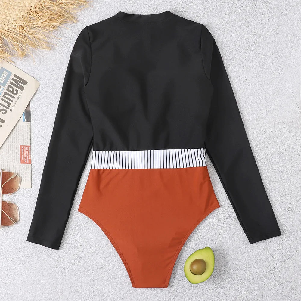 2026 Surfing Sport Swimsuit Long Sleeves Women One Piece Swimsuit  Swimwear Solid Monokini Bathing Suit Tropical Bodysuit Female Beauty World Shop