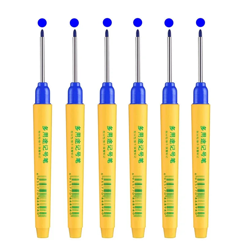 6pcs/set 33mm Red/Blue/Black Long Head Marking Pen Woodworking Decoration Deep Hole Waterproof Pen Multipurpose Marking Tool Beauty World Shop