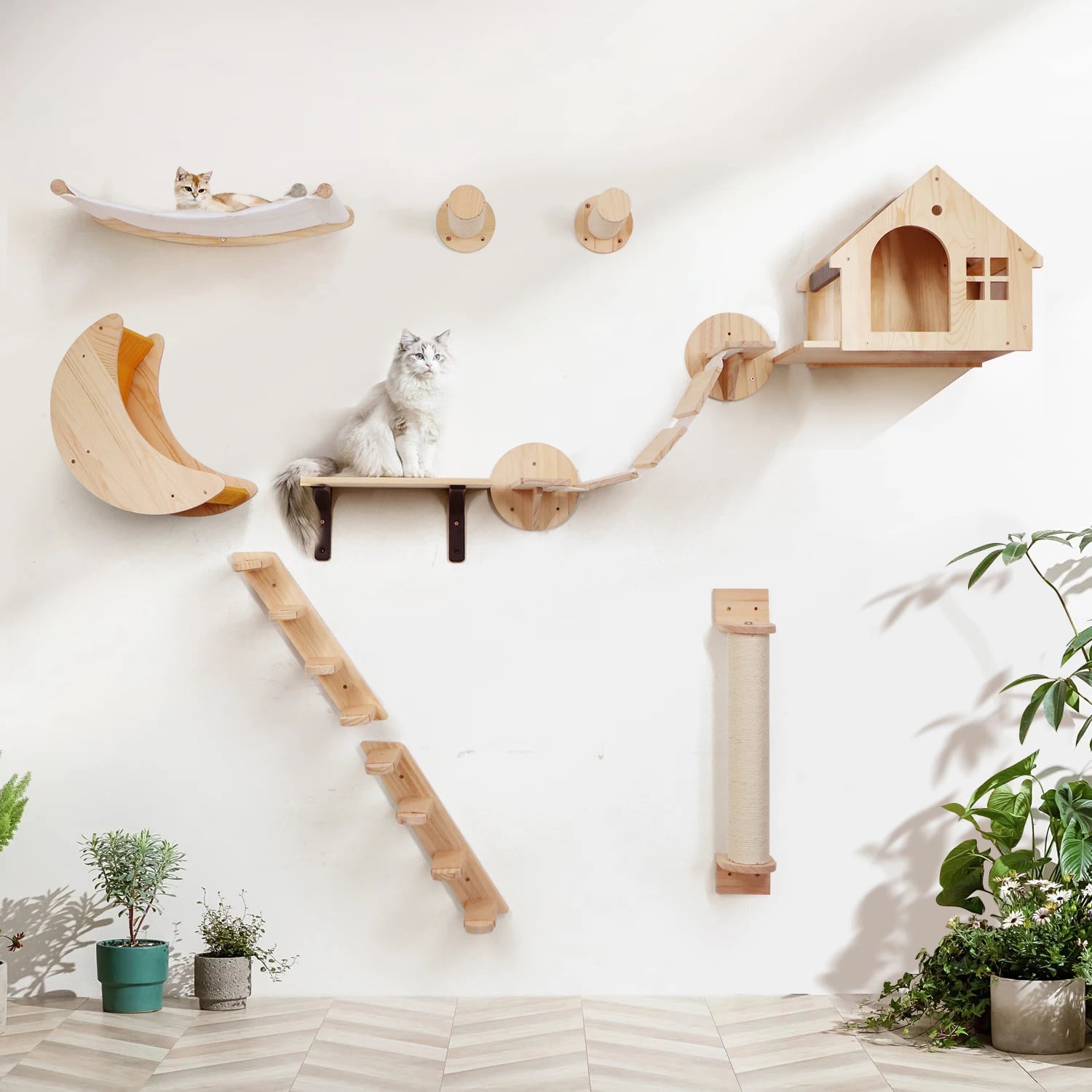Cat Wall Climbing Shelf Steps Ladder Scratching Post Scratcher Bed Hiding House for Cats Tree Tower Pet Furniture Accessories Beauty World Shop