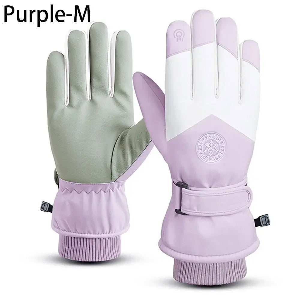 Winter Snowboard Ski Gloves PU Leather Non-slip Touch Screen Waterproof Motorcycle Cycling Fleece Warm Riding Gloves Beauty World Shop