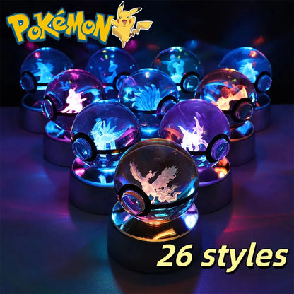 Pokemon Crystal Ball Pikachu Gengar Eevee Mewtwo Lacario Anime Game Pokeball Led Night Light Base Kids Birthday Gift Home Decor Beauty World Shop