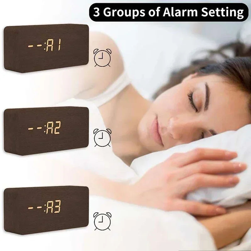 Digital Alarm Clock Wooden LED Table Clock with Temperature for Bedroom Office Travel Desk Decorations Beauty World Shop