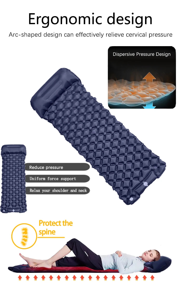 Outdoor Camping Inflatable Mattress Sleeping Pad With Pillows Ultralight Air Mat Built In Inflator Pump Hiking Beauty World Shop