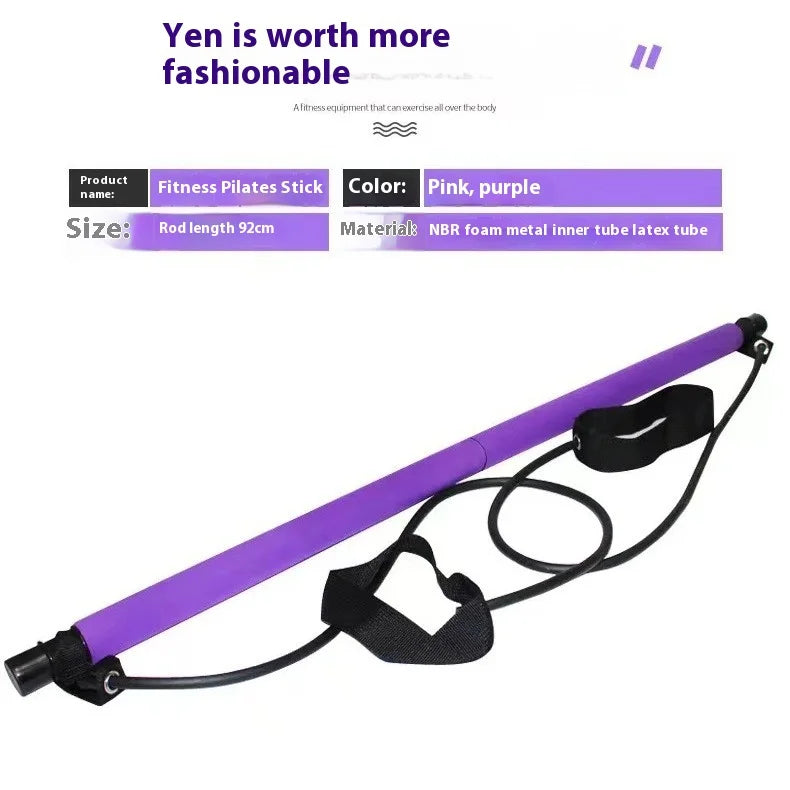 Pilates Stick - Adjustable Fitness Bar for Home Workout, Yoga, Stretching & Toning - Portable Exercise Rod with Elastic Bands Beauty World Shop