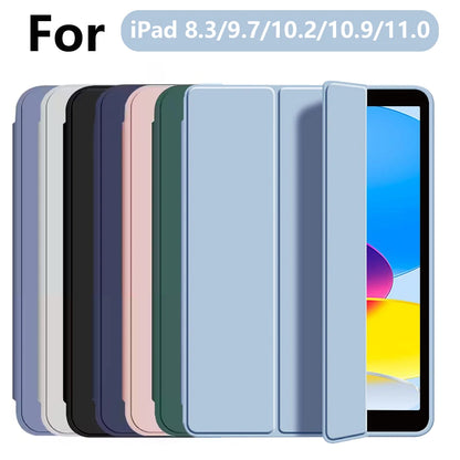 for iPad 5/6/7/8/9/10th gen Compatible with Air 4/5/6/7 Pro 11, three fold stand intelligent protective cover with soft TPU case Beauty World Shop