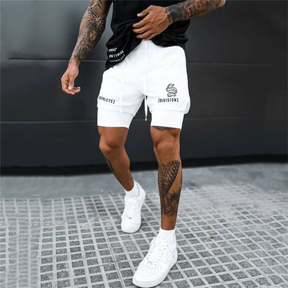 2025 NEW 2 IN 1 Sport Running Casual Breathable Shorts Men Double-deck Jogging Quick Dry GYM Shorts Fitness Workout Men Shorts