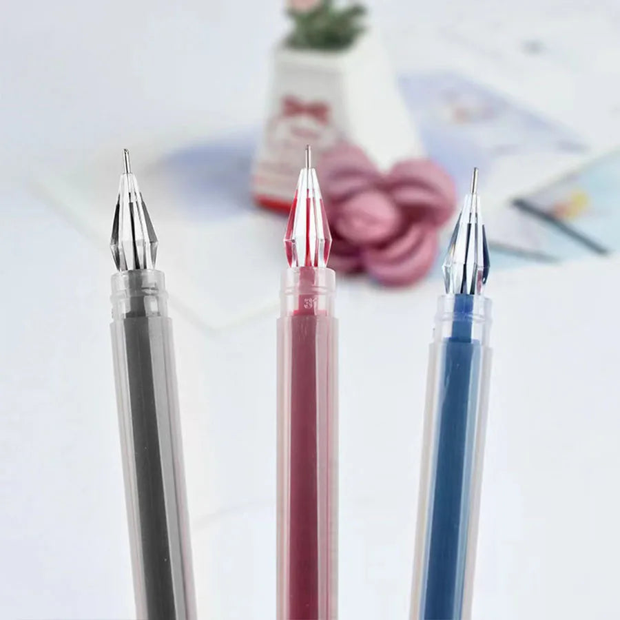 3pcs/mix Diamond tip Gel Pen Fine 0.38mm Large-capacity Black/Blue/Red ink Exam Signing Writing School Office Supplie Stationery Beauty World Shop