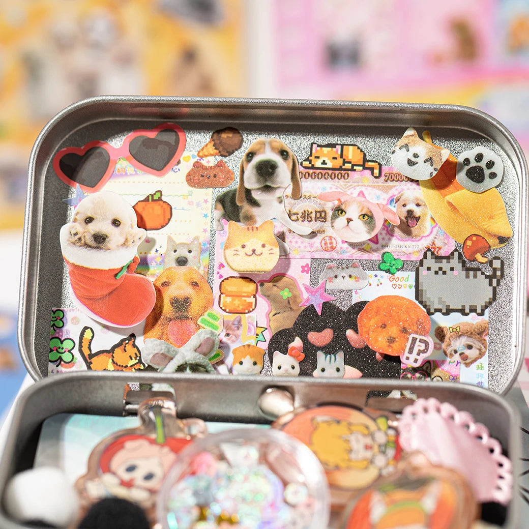 Cute Pets Theme Sticker Book 30 Sheets/Bag with Ring Binding for Scrapbooking DIY Collage Material Background Decoration Beauty World Shop