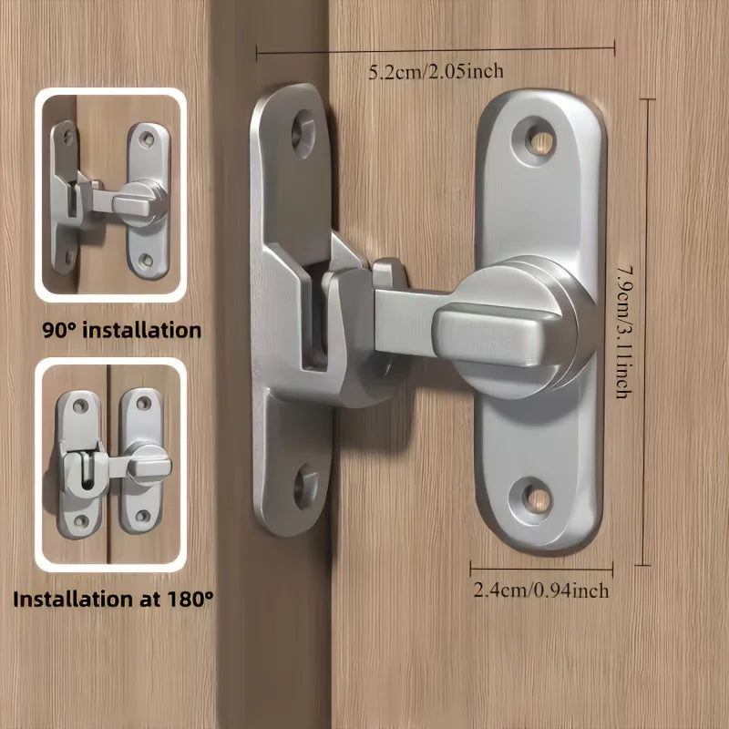 Anti-Theft Door Lock - 90°/180° Adjustable Sliding Pin, Keyless Entry Heavy-Duty Black Easy Install for Home Office Hotel Garage Beauty World Shop