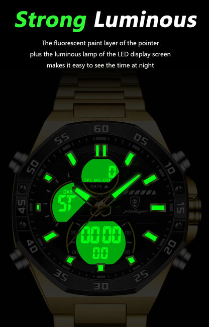 POEDAGAR Top Men Clock LED Luminous Waterproof Week Date Military Man Wristwatch Electronic Stainless Steel Quartz Men's Watches Beauty World Shop