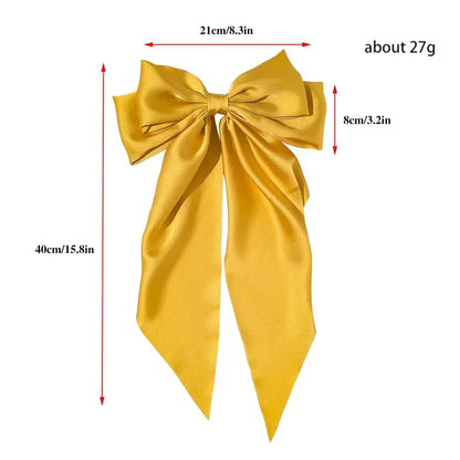 Korean Accessories Hair Clips for Women Girls Big Bowknot Solid Satin Long Ribbon Bows Spring Clamp Barette Cheveux Femme 2023 Beauty World Shop