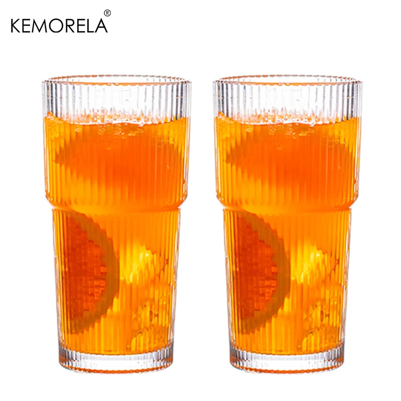 600ML Stripe Glass Coffee Cup With Lid and Without Cover Straw Transparent Drinking Glasses for Juice Iced Coffee Mugs Drinkware Beauty World Shop