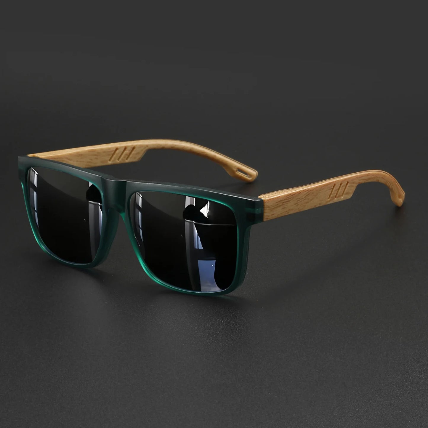 New Fashion Square Sunglasses - Wood Grain Spring Hinge, UV400 Unisex for Driving, Hiking & Travel Beauty World Shop