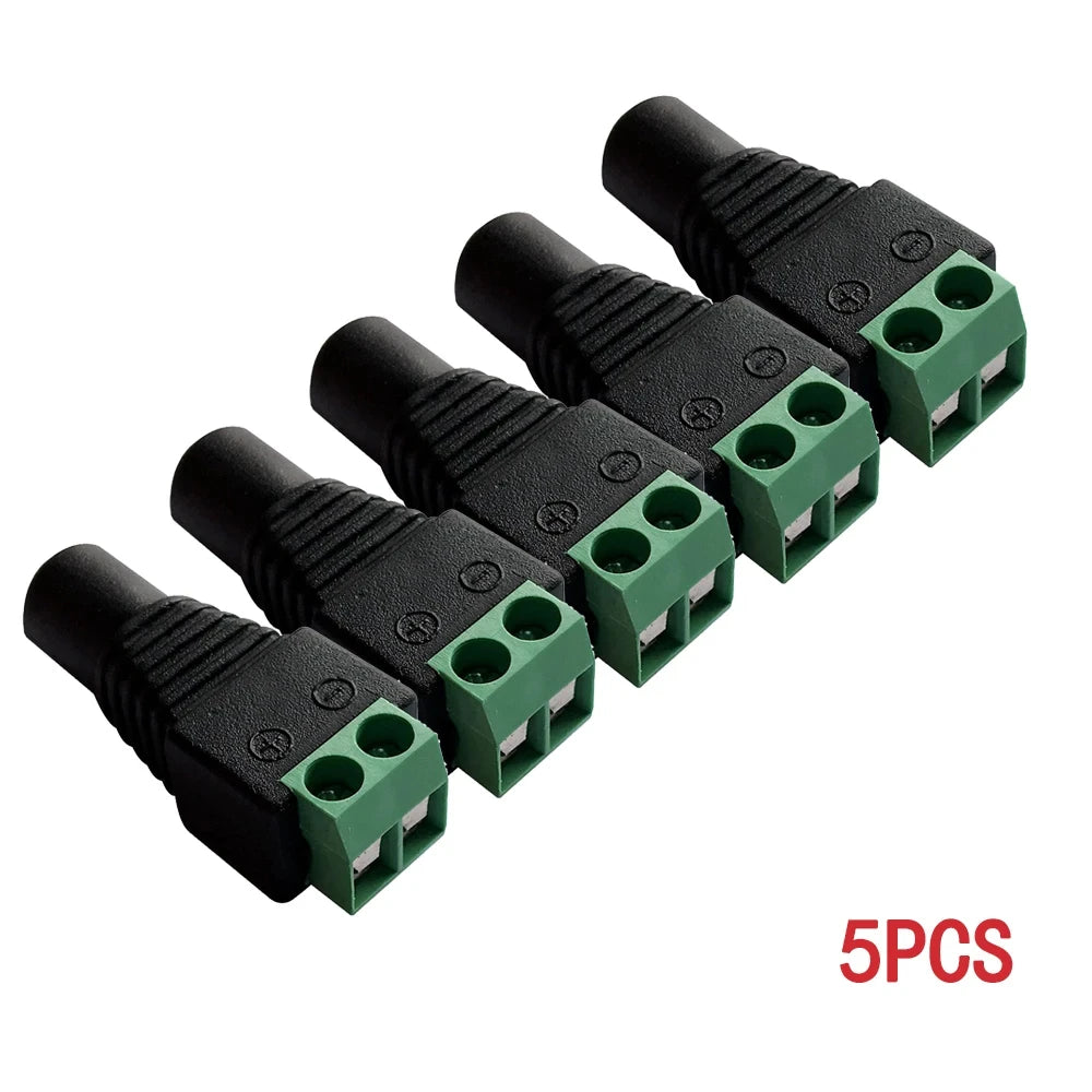 5pairs DC 12V Female And Male Connectors 5.5x2.1mm Power Plug Adapter Jacks Sockets For Signal Color LED Strip Light CCTV Camera Beauty World Shop