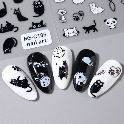 2pcs Black Cat Nail Stickers 3D Cute Cartoon Animal 3D Self-Adhesive Nail Art Decals Sliders Decorations Manicure Accessories Beauty World Shop