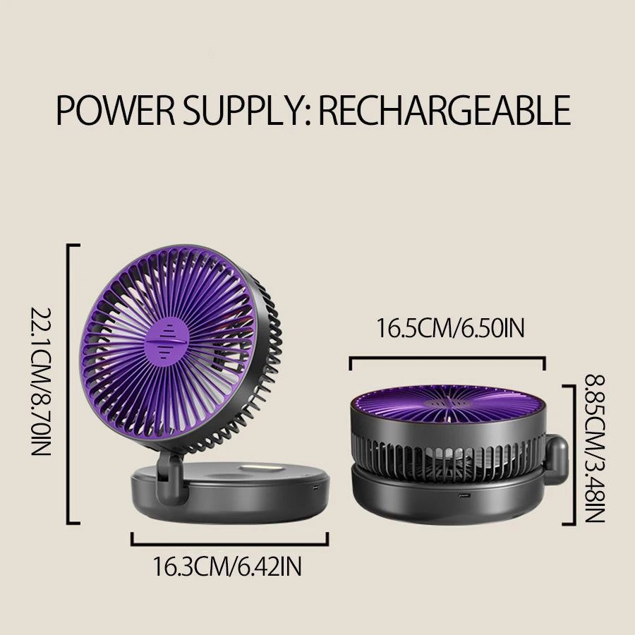 2024 New Rechargeable 3IN1 Multifunctional Portable Fan Wall Mounted Fan 90° Folding Fan 4 Gears With Warm Night Light Beauty World Shop