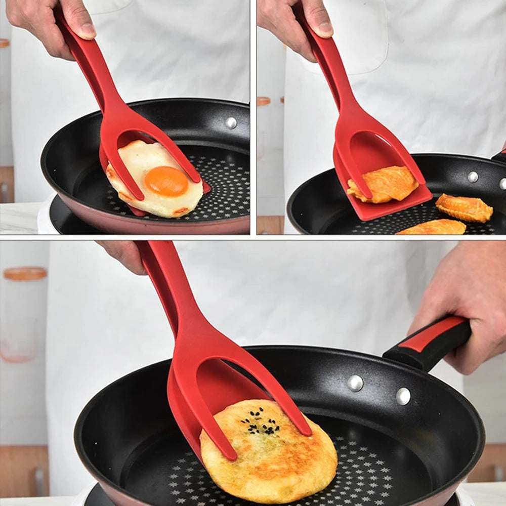 New 2 in 1 Grip Flip Spatula Tongs Egg Flipper Spatula Nylon Non Stick Coating Pancake Fish French Toast Omelet Making Tool Beauty World Shop